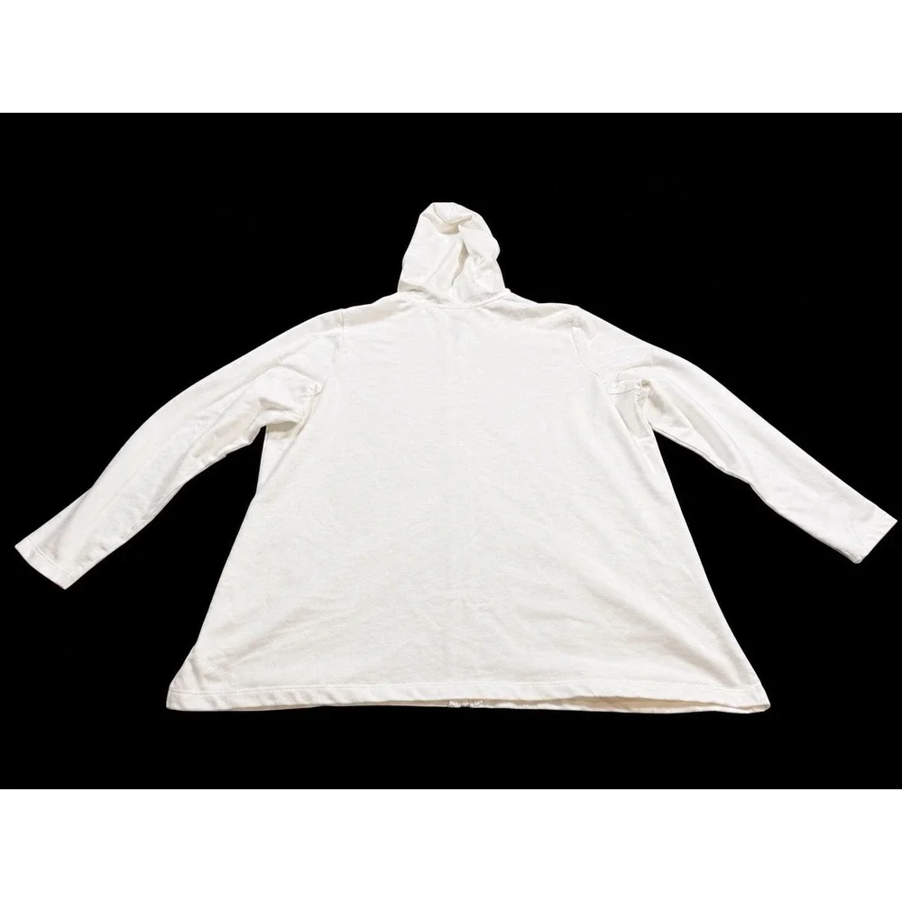 Quacker Factory Womens Full Zip Cream Embellished Rhinestone Hoodie Size 1X